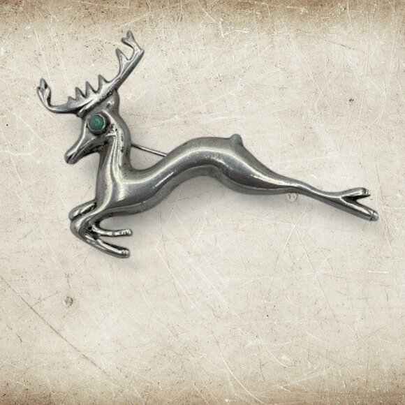 Vintage Old Sterling Silver Turquoise Mexico Deer Stag Brooch Buck - Picture 11 of 13